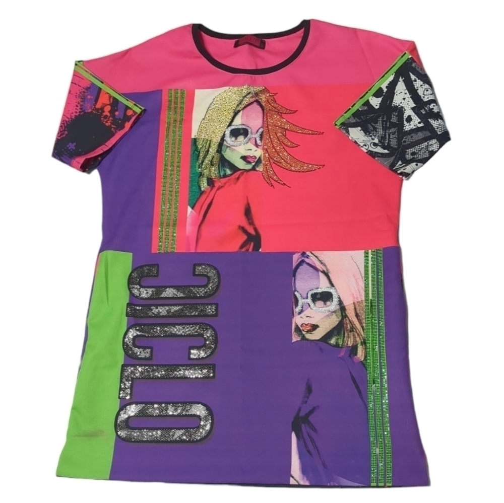Chic Graphic Women's Dress In Pink And Purple